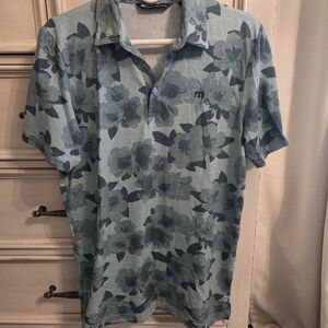 Travis Mathew Teal Floral Polo Shirt